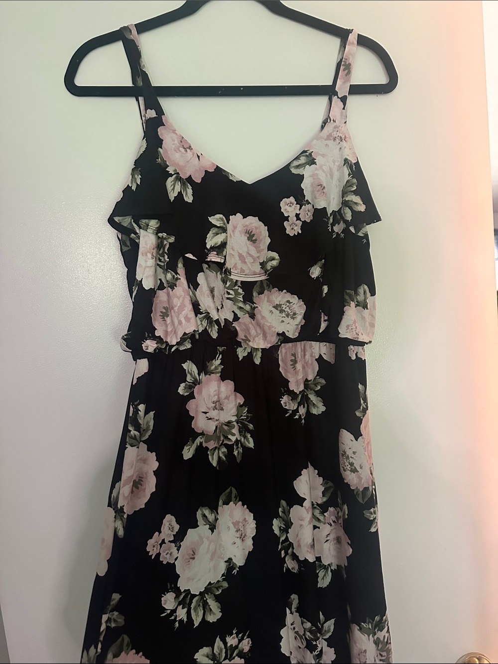 Three Hearts Black Dress with Pink Floral Print